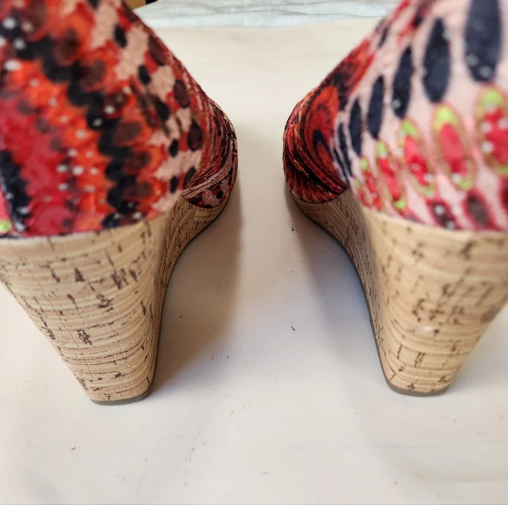 Faded Glory Cork Colorful Peep Toe Wedge size 9.5